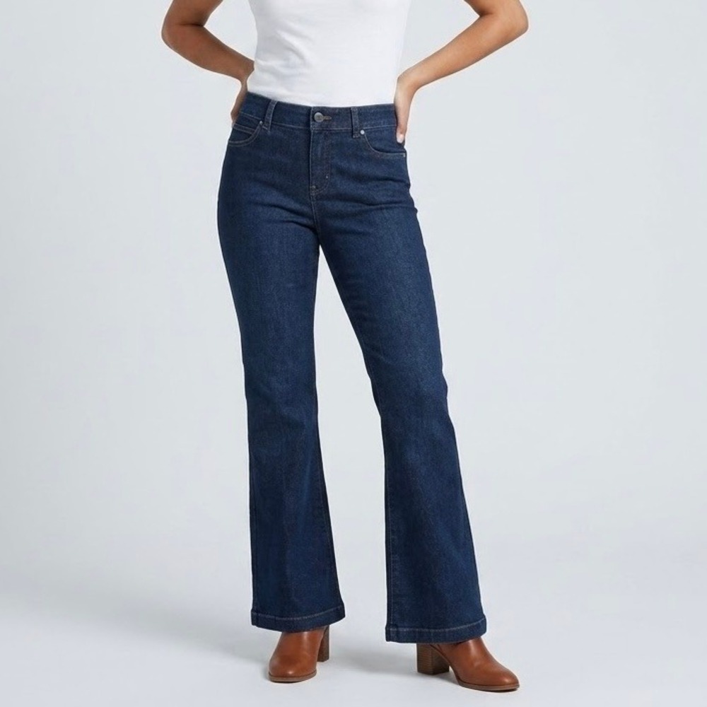 Spanx Flare Jeans Cotton Blend Dark Wash High Rise Tummy Control Size XL